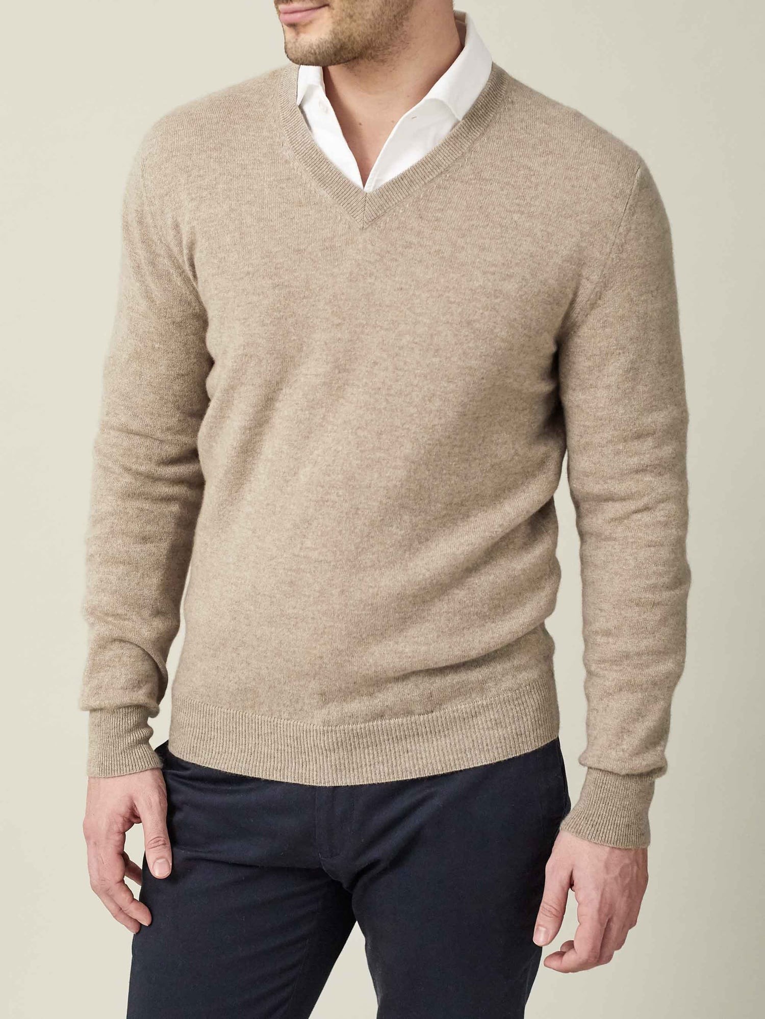 Luca Faloni V Neck 2-Ply Cashmere, Camel Beige